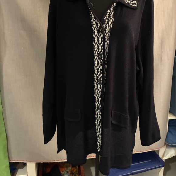 Exclusively Misook Black White Contrast Trim Knit Cardigan Jacket size 2X - Picture 1 of 7